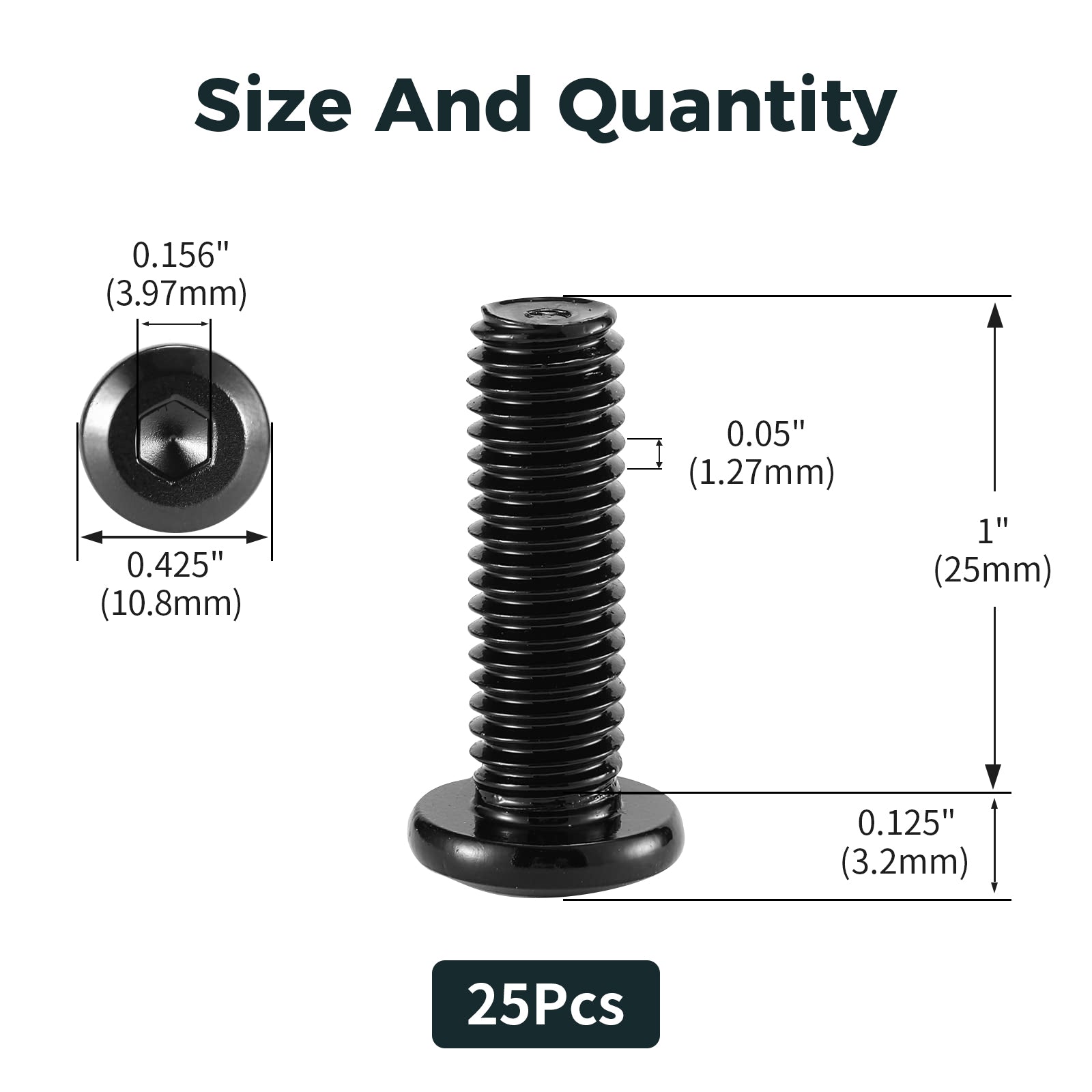 25 PCS 1/4 - 20 x 3/4" Flat Head Socket Head Screw Furniture Bolts Countersunk Connector Screws Black Oxide - HOMYHOMEY DIRECT