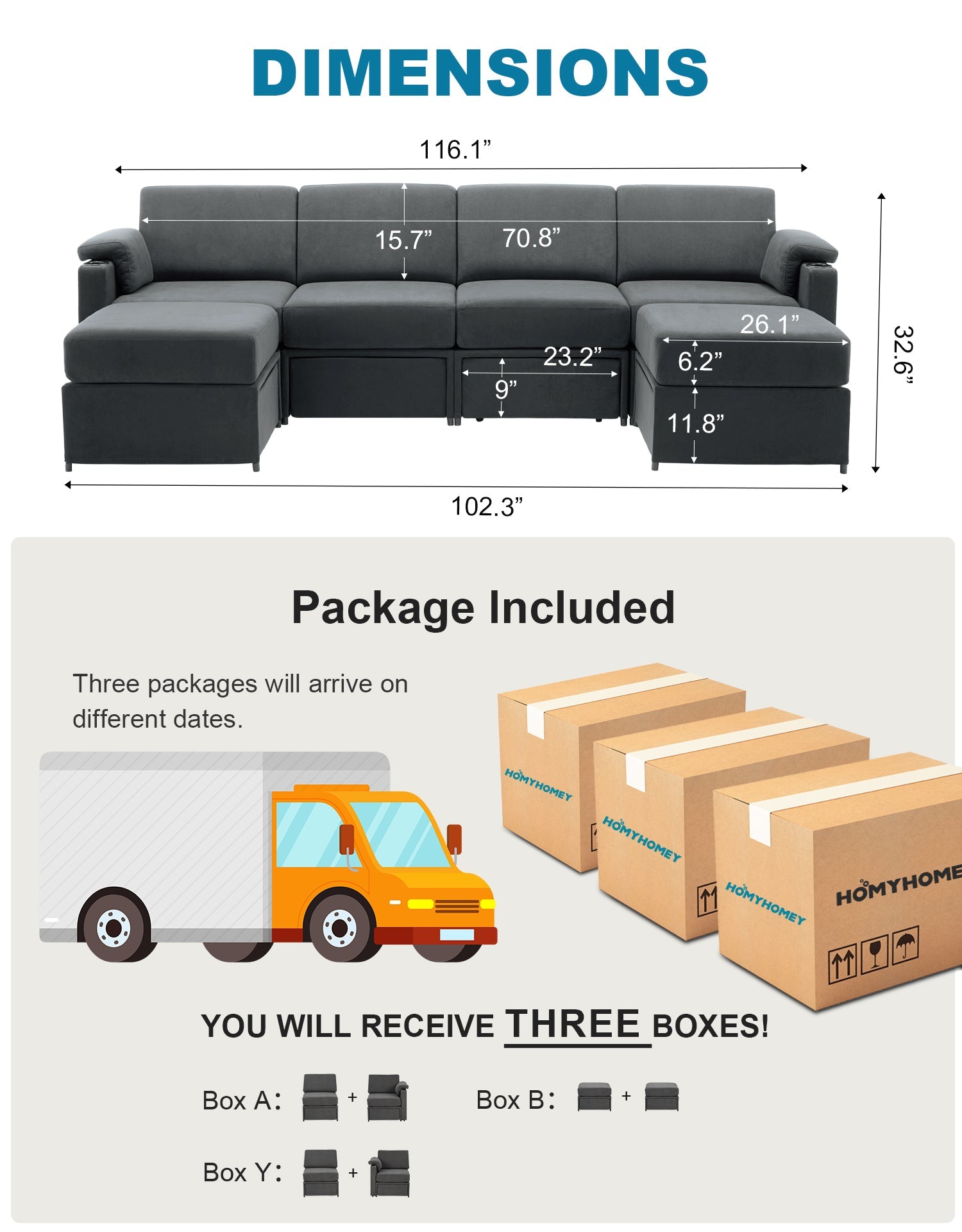 HOMYHOMEY Modular Sectional Sofa The Future Series With Storage - HOMYHOMEY DIRECT