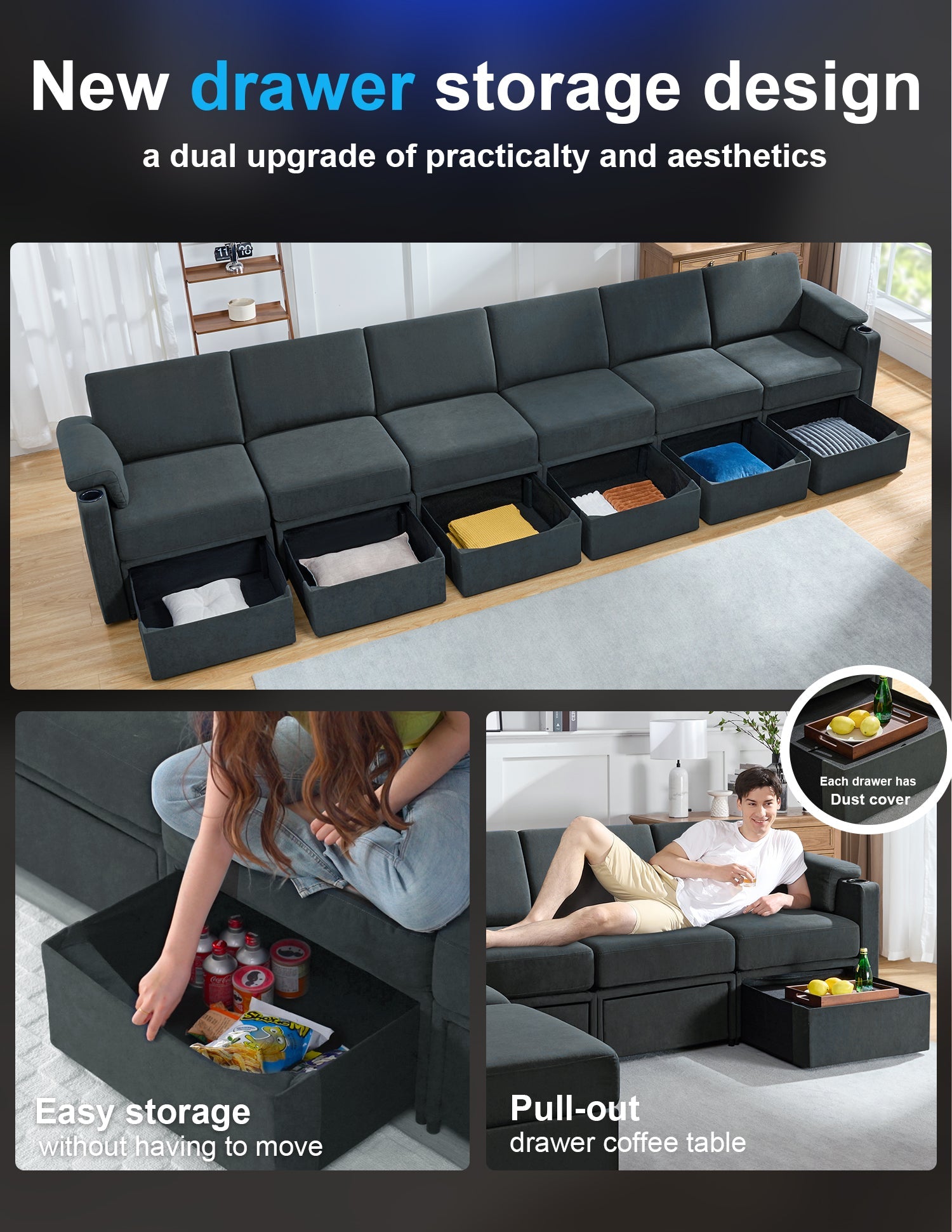 HOMYHOMEY Modular Sectional Sofa The Future Series With Storage - HOMYHOMEY DIRECT